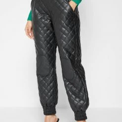 Woman Trousers CARGO PANTS & JOGGERS Vegan Leather Quilted Joggers - Black