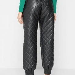 Woman Trousers CARGO PANTS & JOGGERS Vegan Leather Quilted Joggers - Black