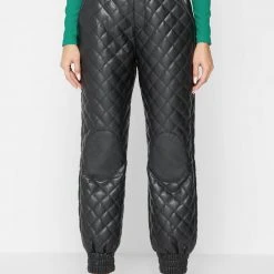 Woman Trousers CARGO PANTS & JOGGERS Vegan Leather Quilted Joggers - Black