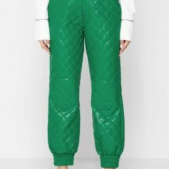 Woman Trousers Vegan Leather Quilted Joggers - Green CARGO PANTS & JOGGERS