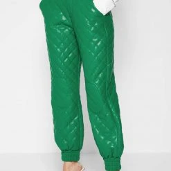 Woman Trousers Vegan Leather Quilted Joggers - Green CARGO PANTS & JOGGERS