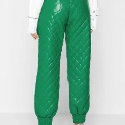 Woman Trousers Vegan Leather Quilted Joggers - Green CARGO PANTS & JOGGERS