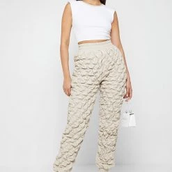 Woman Trousers CARGO PANTS & JOGGERS Vegan Leather Ruched Joggers - Beige