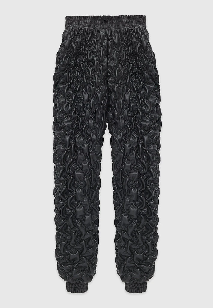 Woman Trousers CARGO PANTS & JOGGERS Vegan Leather Ruched Joggers - Black