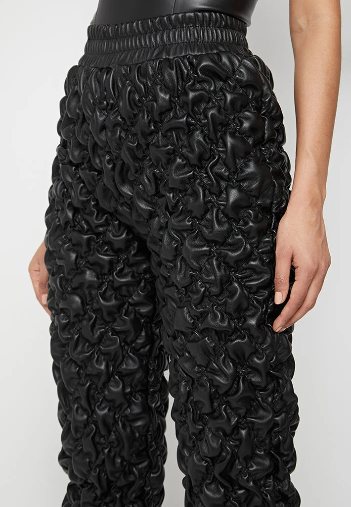 Woman Trousers CARGO PANTS & JOGGERS Vegan Leather Ruched Joggers - Black