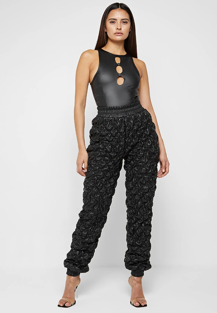 Woman Trousers CARGO PANTS & JOGGERS Vegan Leather Ruched Joggers - Black