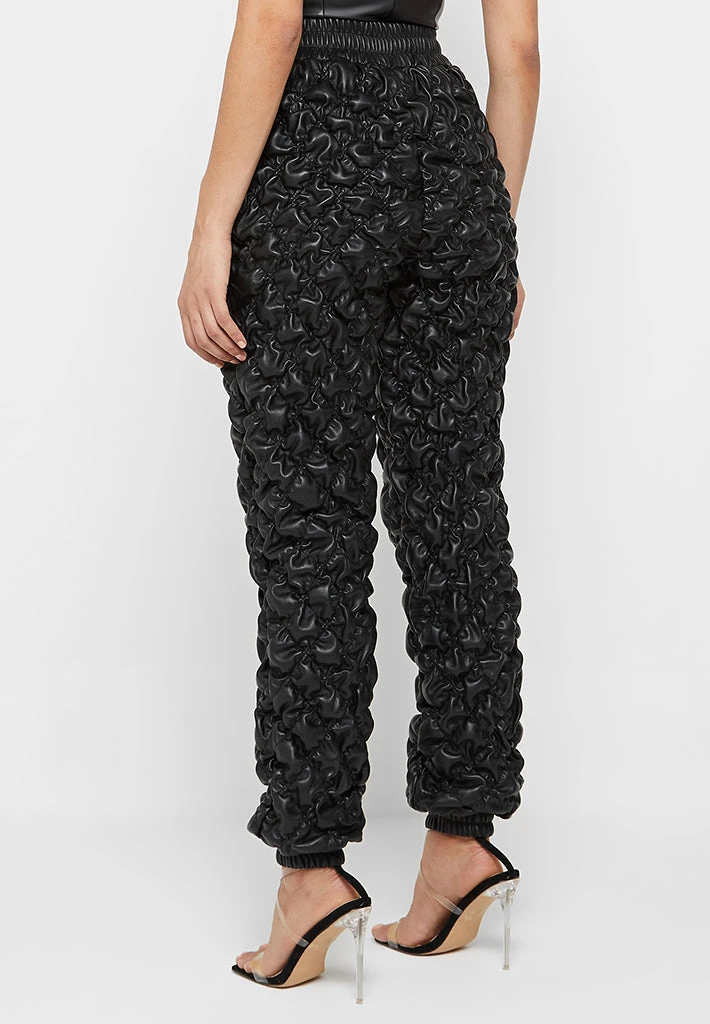 Woman Trousers CARGO PANTS & JOGGERS Vegan Leather Ruched Joggers - Black