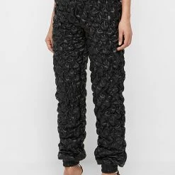 Woman Trousers CARGO PANTS & JOGGERS Vegan Leather Ruched Joggers - Black