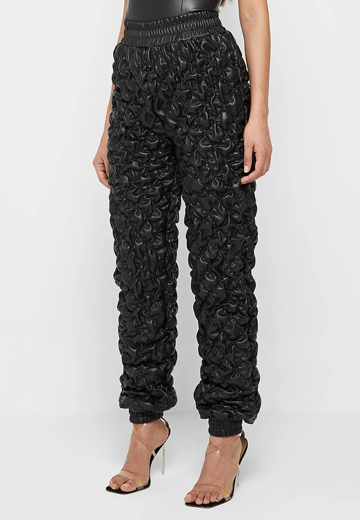 Woman Trousers CARGO PANTS & JOGGERS Vegan Leather Ruched Joggers - Black