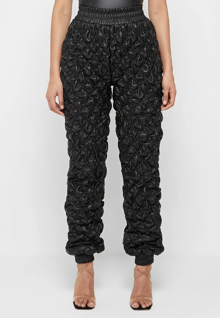 Woman Trousers CARGO PANTS & JOGGERS Vegan Leather Ruched Joggers - Black