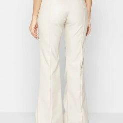 Woman Trousers Vegan Leather Ruched Trousers - Beige