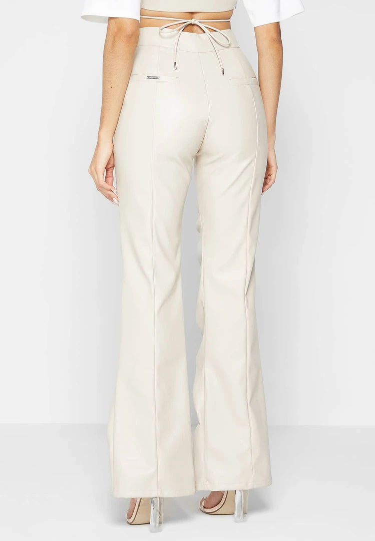 Woman Trousers Vegan Leather Ruched Trousers - Beige