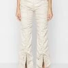 Woman Trousers Vegan Leather Ruched Trousers - Beige