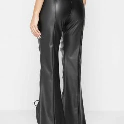Woman Trousers Vegan Leather Ruched Trousers - Black