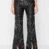 Woman Trousers Vegan Leather Ruched Trousers - Black