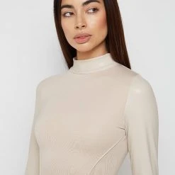 Woman Dresses Vegan Leather Suspender Dress - Beige