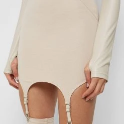 Woman Dresses Vegan Leather Suspender Dress - Beige