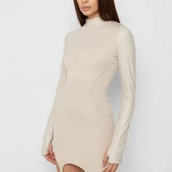 Woman Dresses Vegan Leather Suspender Dress - Beige