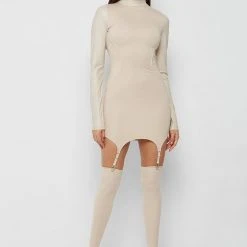 Woman Dresses Vegan Leather Suspender Dress - Beige