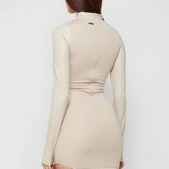 Woman Dresses Vegan Leather Suspender Dress - Beige