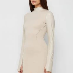 Woman Dresses Vegan Leather Suspender Dress - Beige