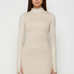 Woman Dresses Vegan Leather Suspender Dress - Beige