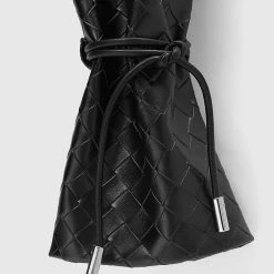 Woman Jackets Vegan Leather Woven Cropped Jacket - Black