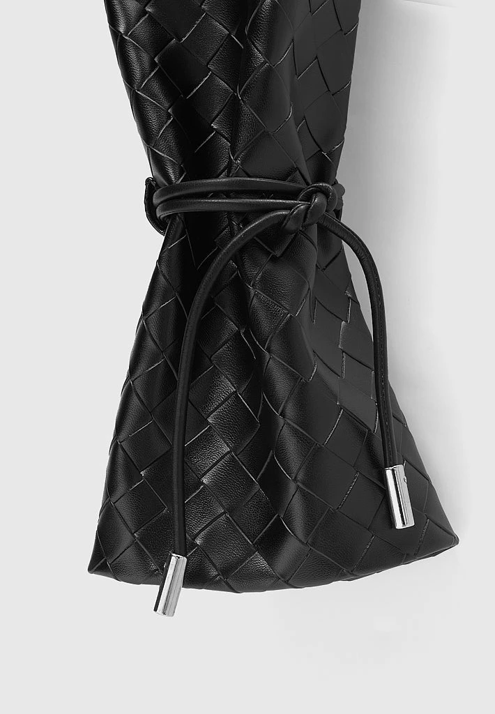 Woman Jackets Vegan Leather Woven Cropped Jacket - Black