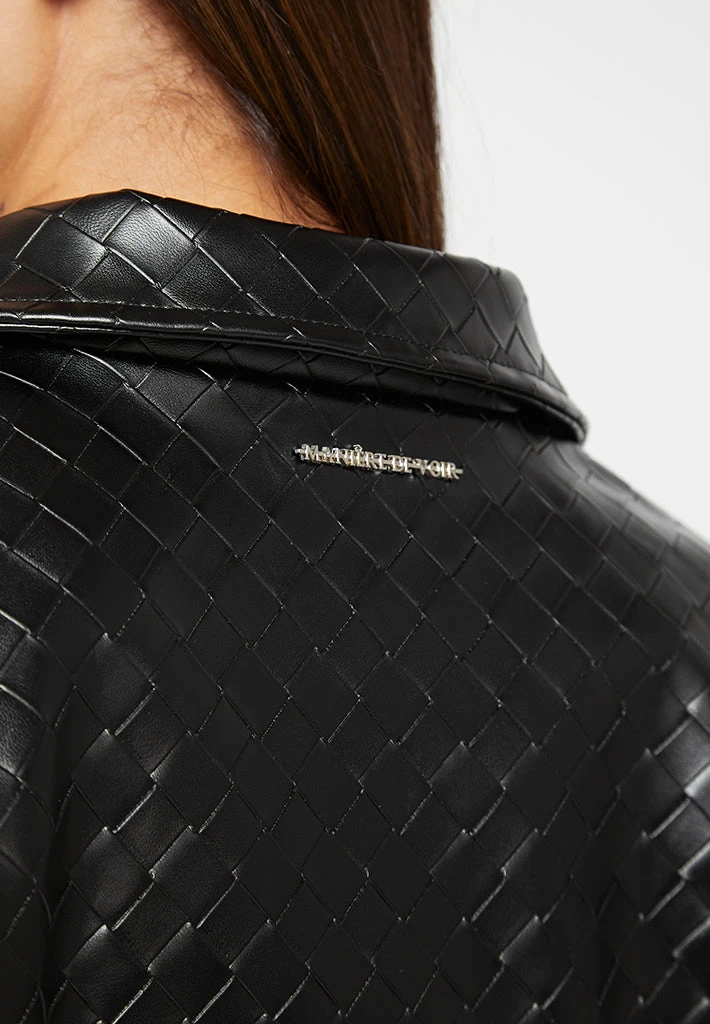 Woman Jackets Vegan Leather Woven Cropped Jacket - Black