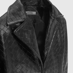 Woman Jackets Vegan Leather Woven Cropped Jacket - Black