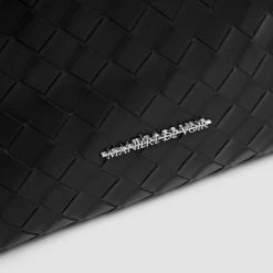 Woman Accessories Vegan Leather Woven Tote Bag - Black