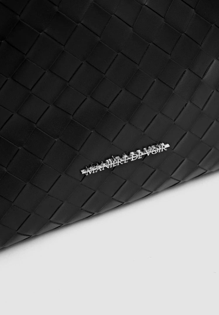 Woman Accessories Vegan Leather Woven Tote Bag - Black