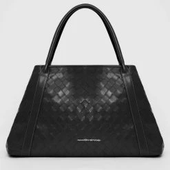 Woman Accessories Vegan Leather Woven Tote Bag - Black