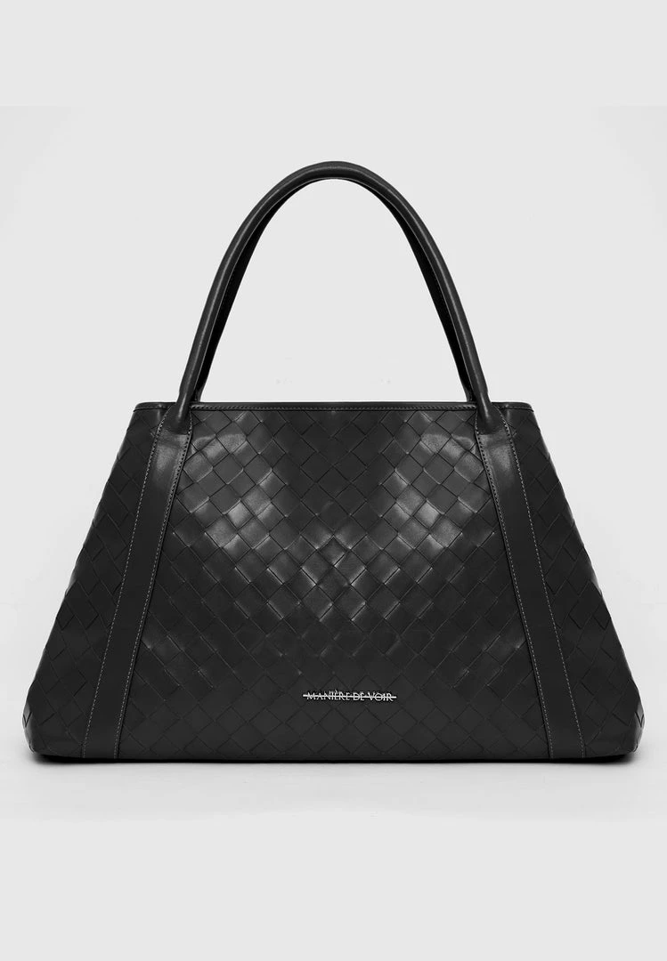 Woman Accessories Vegan Leather Woven Tote Bag - Black