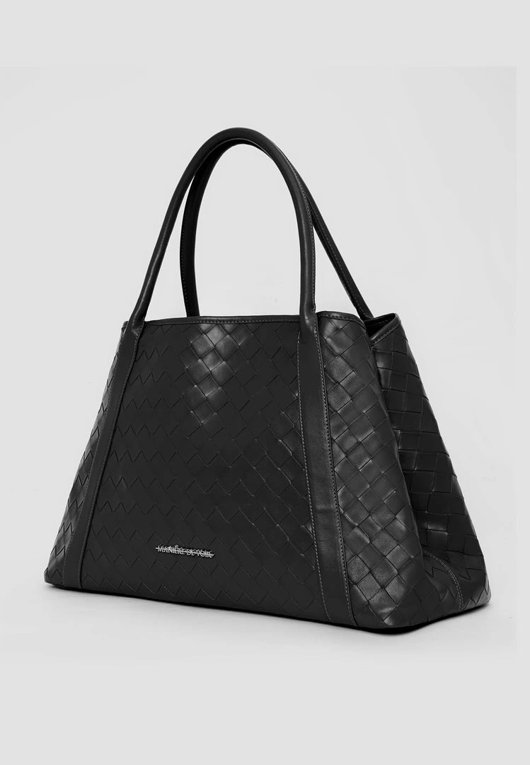Woman Accessories Vegan Leather Woven Tote Bag - Black