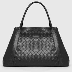 Woman Accessories Vegan Leather Woven Tote Bag - Black