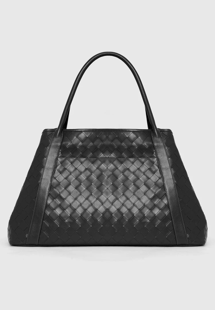 Woman Accessories Vegan Leather Woven Tote Bag - Black