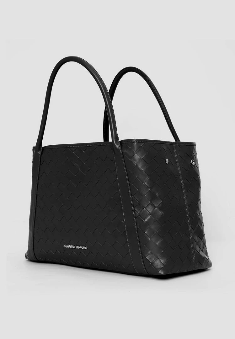 Woman Accessories Vegan Leather Woven Tote Bag - Black