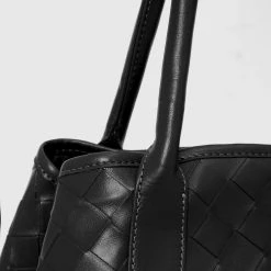 Woman Accessories Vegan Leather Woven Tote Bag - Black