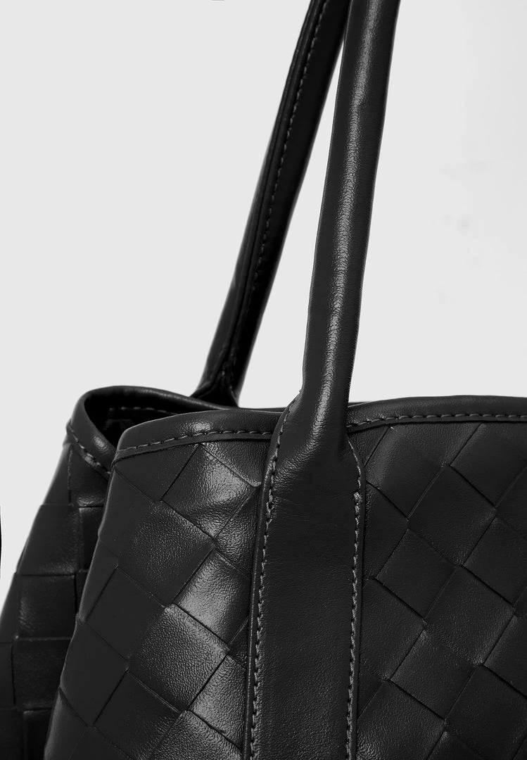 Woman Accessories Vegan Leather Woven Tote Bag - Black