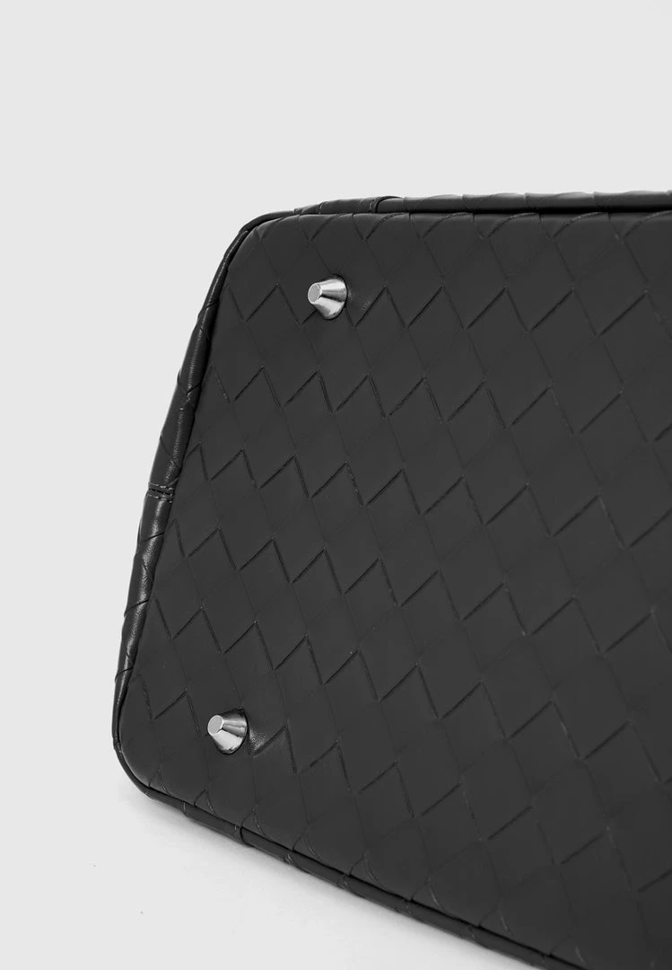 Woman Accessories Vegan Leather Woven Tote Bag - Black