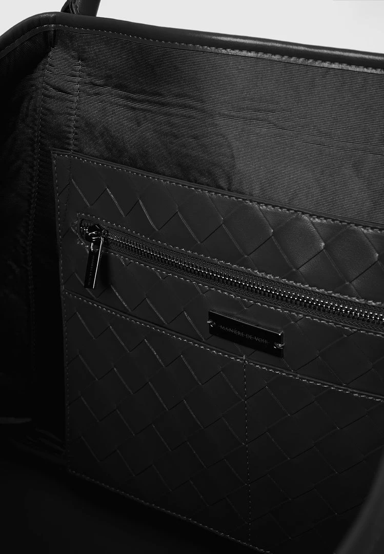 Woman Accessories Vegan Leather Woven Tote Bag - Black