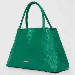 Woman Accessories Vegan Leather Woven Tote Bag - Green
