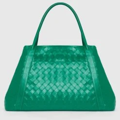 Woman Accessories Vegan Leather Woven Tote Bag - Green