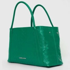 Woman Accessories Vegan Leather Woven Tote Bag - Green