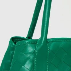 Woman Accessories Vegan Leather Woven Tote Bag - Green
