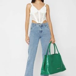 Woman Accessories Vegan Leather Woven Tote Bag - Green