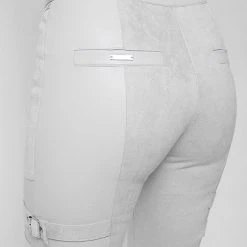 Woman Leggings Vegan Suede Strap Leggings - Iced Grey