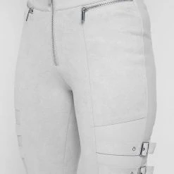 Woman Leggings Vegan Suede Strap Leggings - Iced Grey