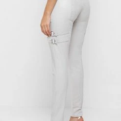 Woman Leggings Vegan Suede Strap Leggings - Iced Grey